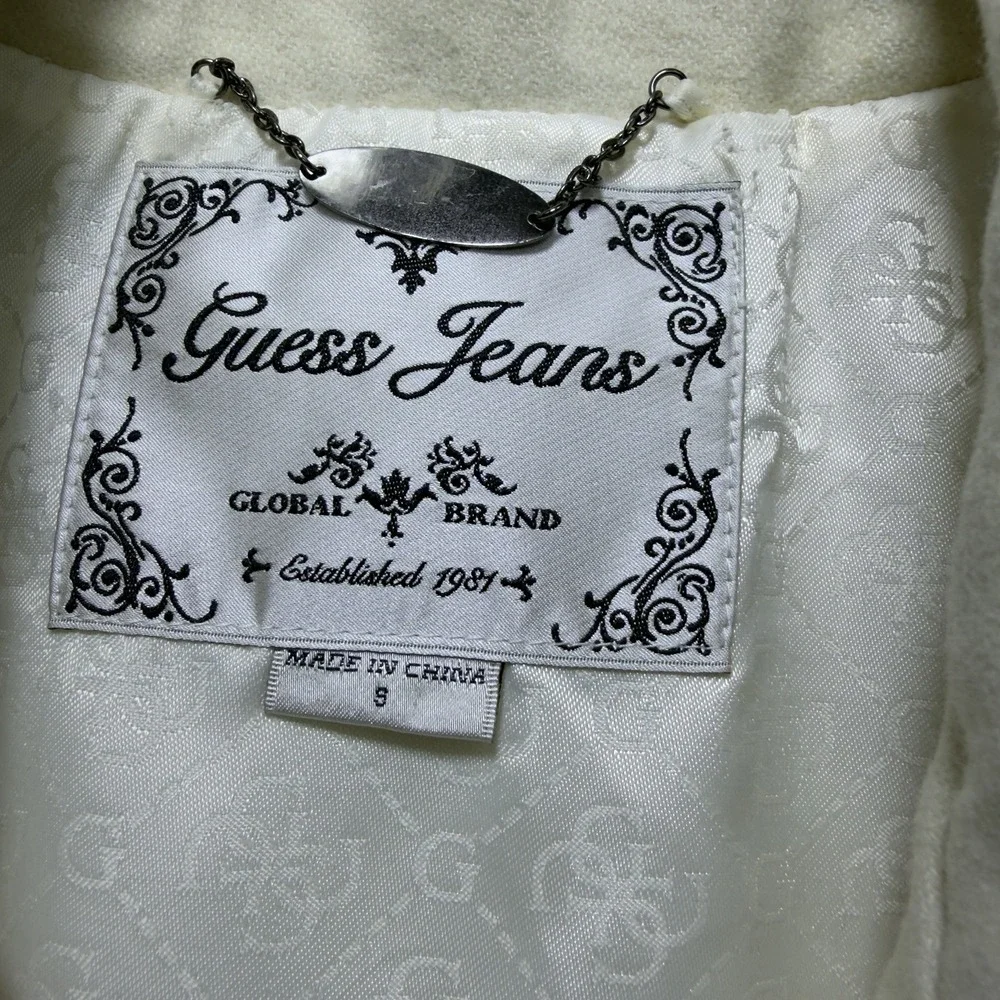 Vintage Guess Jeans Small Beige Wool Blend Peacoat Big Buttons Y2K Coat
